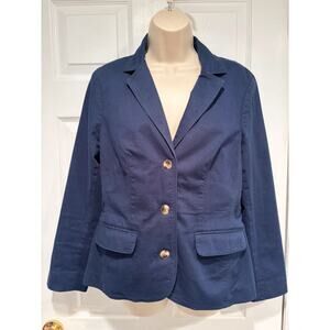 L.L.Bean Women’s Blazer Jacket Navy Blue Cotton Stretch Petite Medium Classic